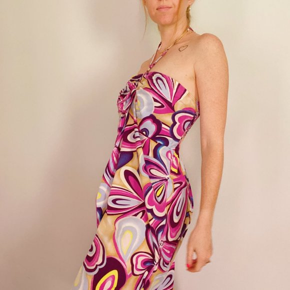 Tiki Palm Y2K Abstract Hawaiian Halter Midi Dress - Picture 4 of 8